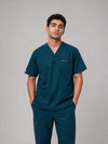 Teal Cotton-Linen V-Neck