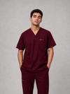 Burgundy Cotton-Linen V-Neck