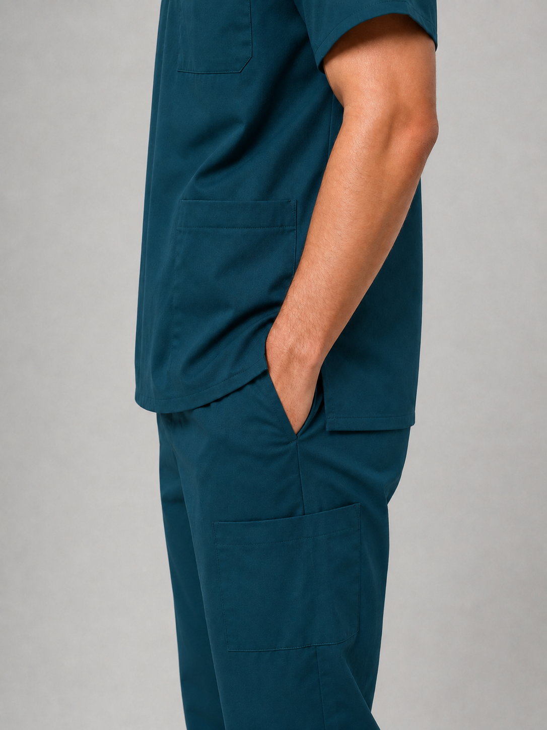 Teal Cotton-Linen V-Neck