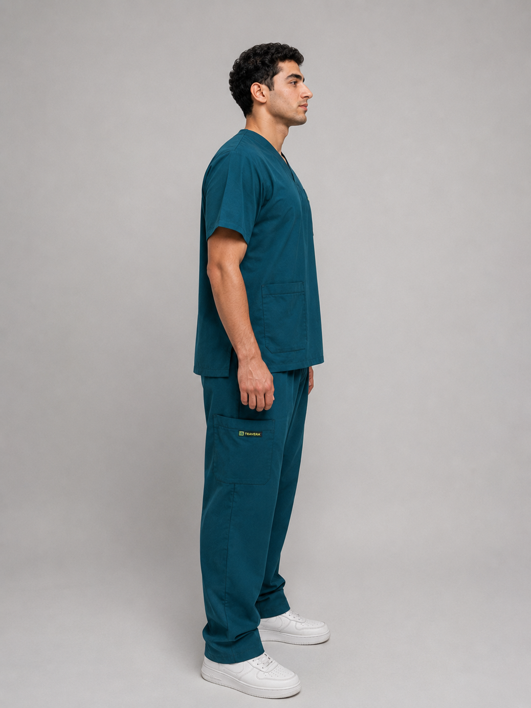 Teal Cotton-Linen V-Neck
