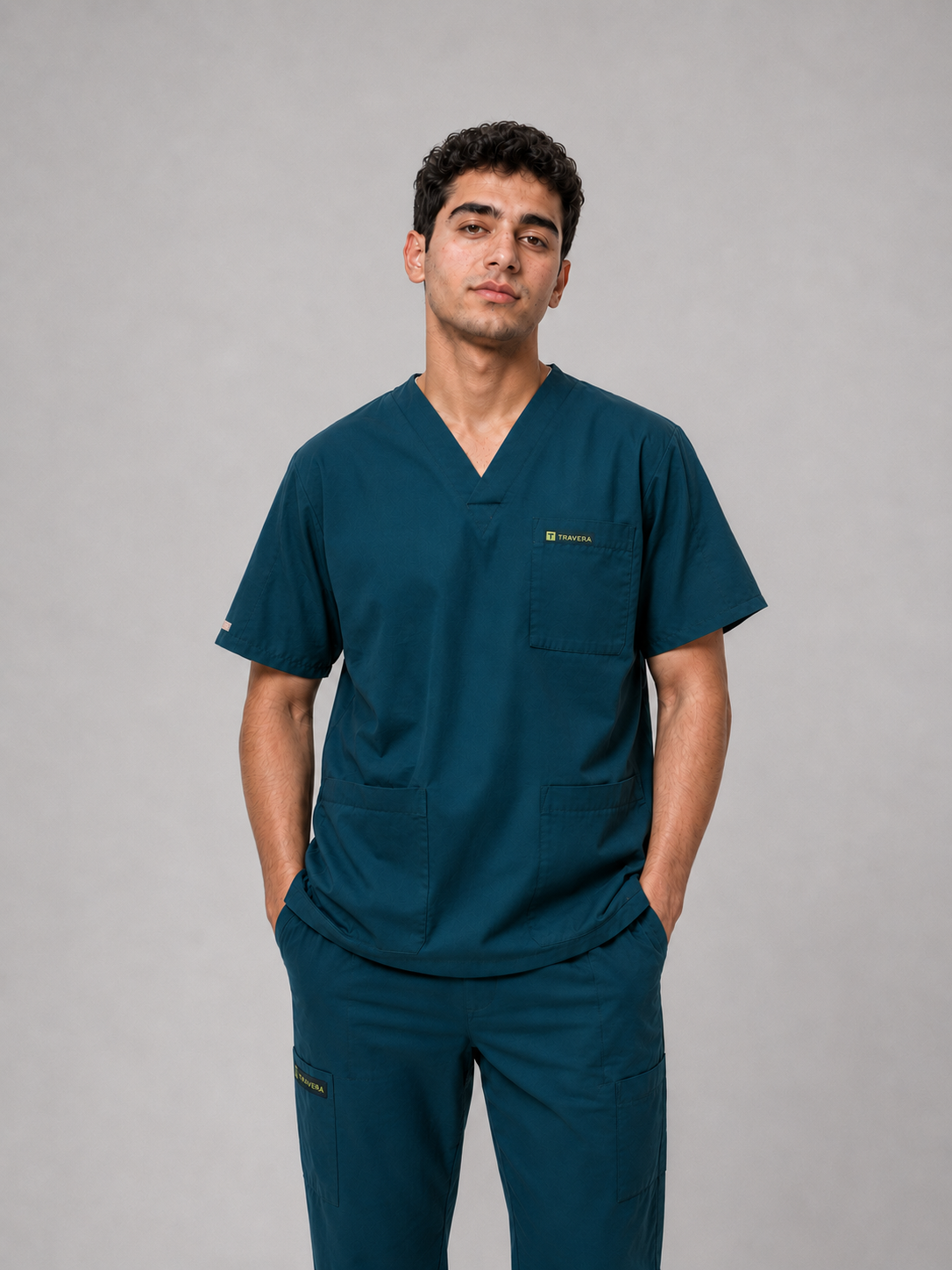 Navy Cotton-Linen V-Neck