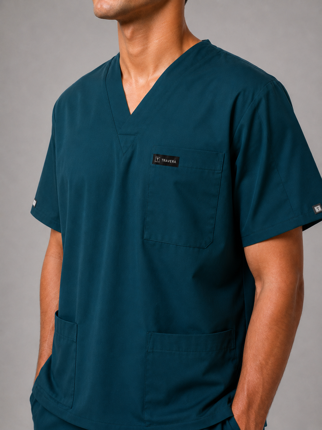 Teal Cotton-Linen V-Neck