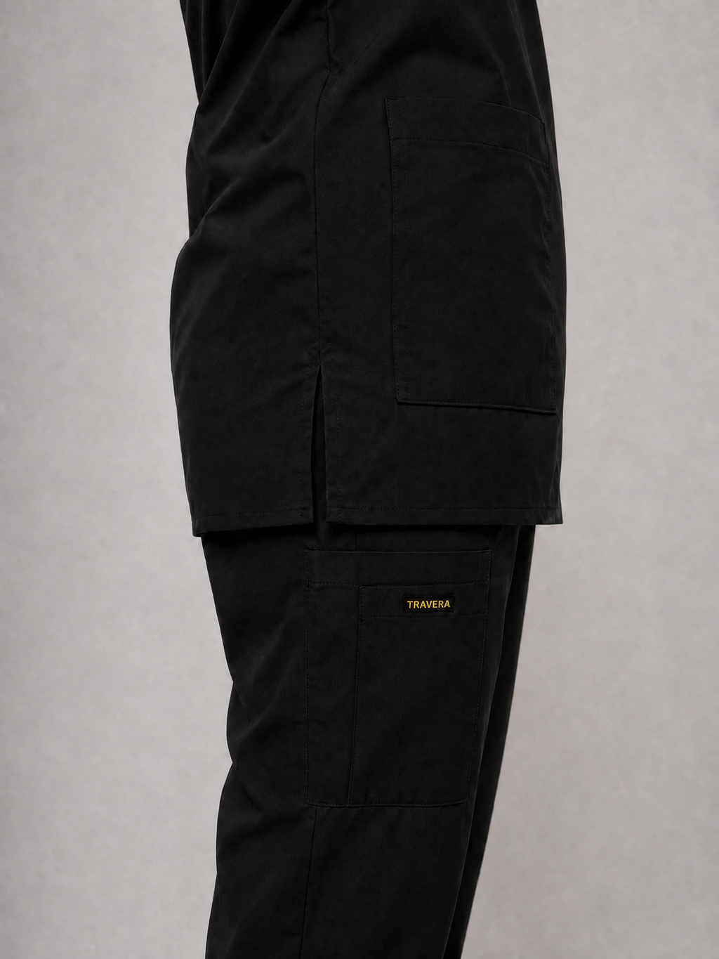 Black Cotton-Linen V-Neck