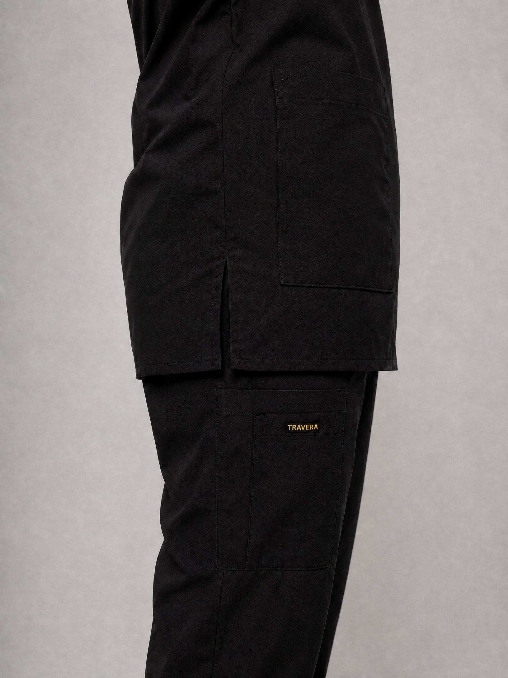 Black Cotton-Linen V-Neck