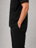 Black Cotton-Linen V-Neck