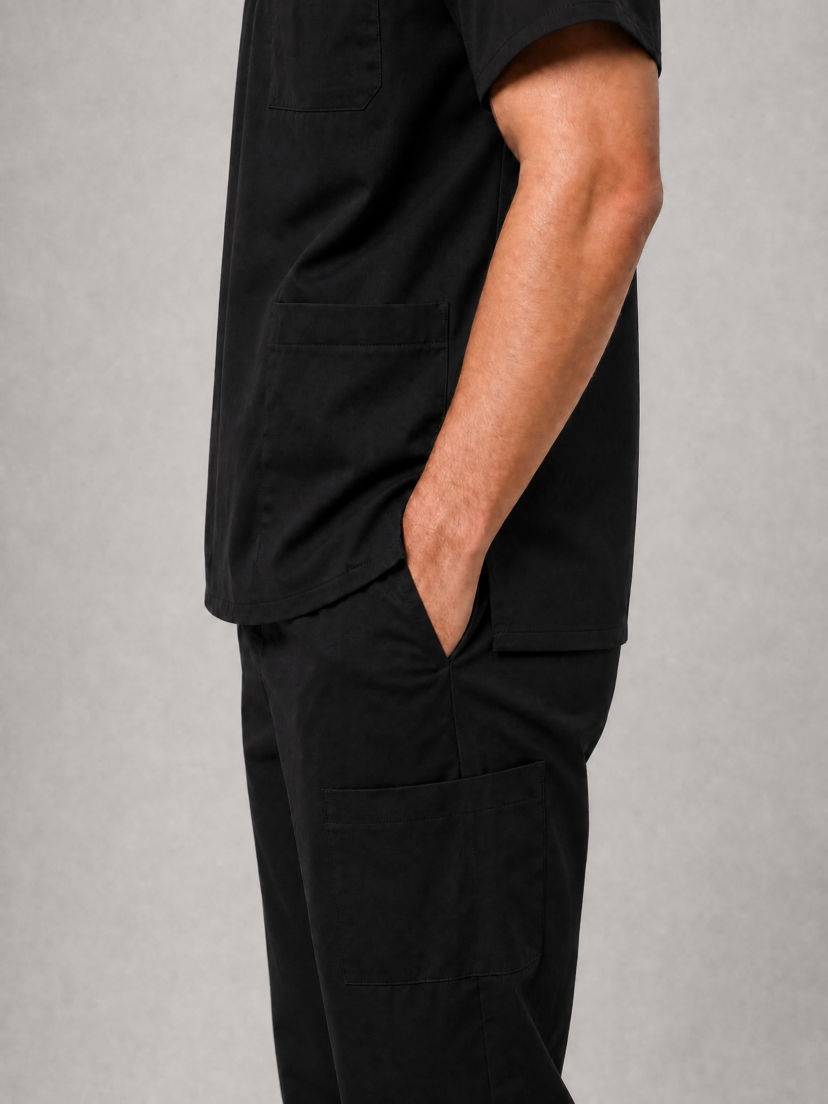 Black Cotton-Linen V-Neck