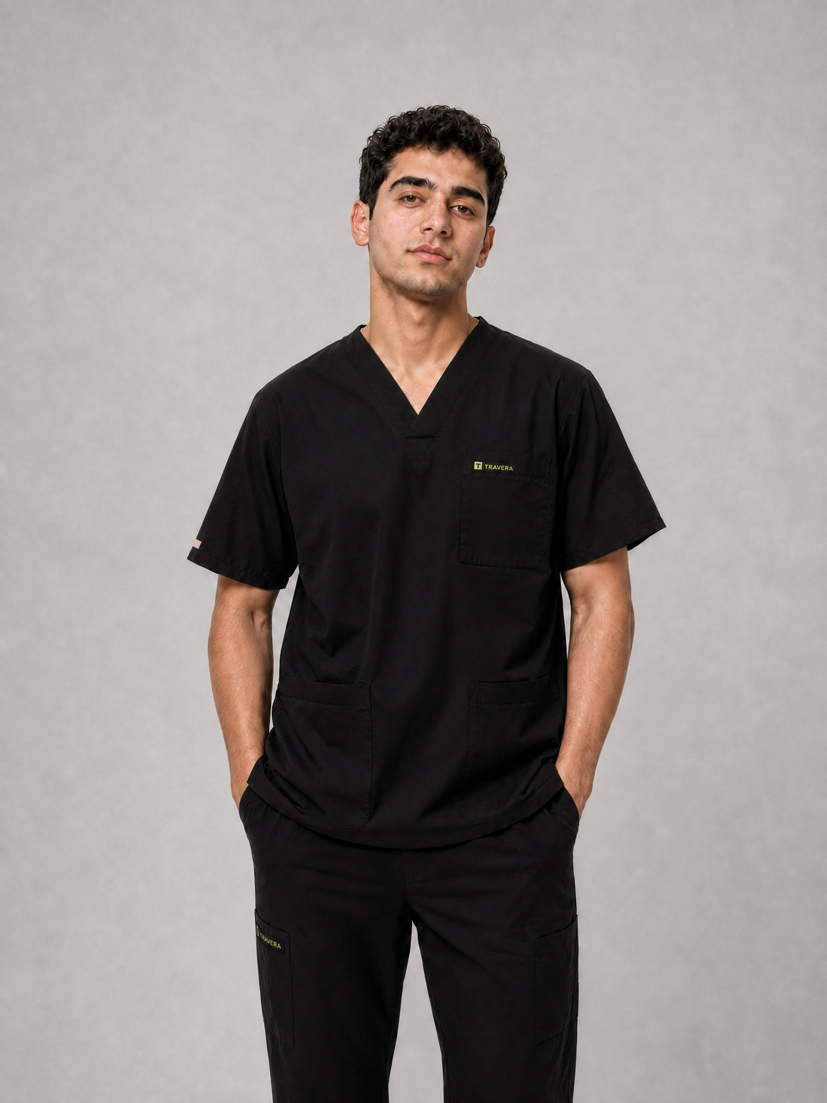 Navy Cotton-Linen V-Neck