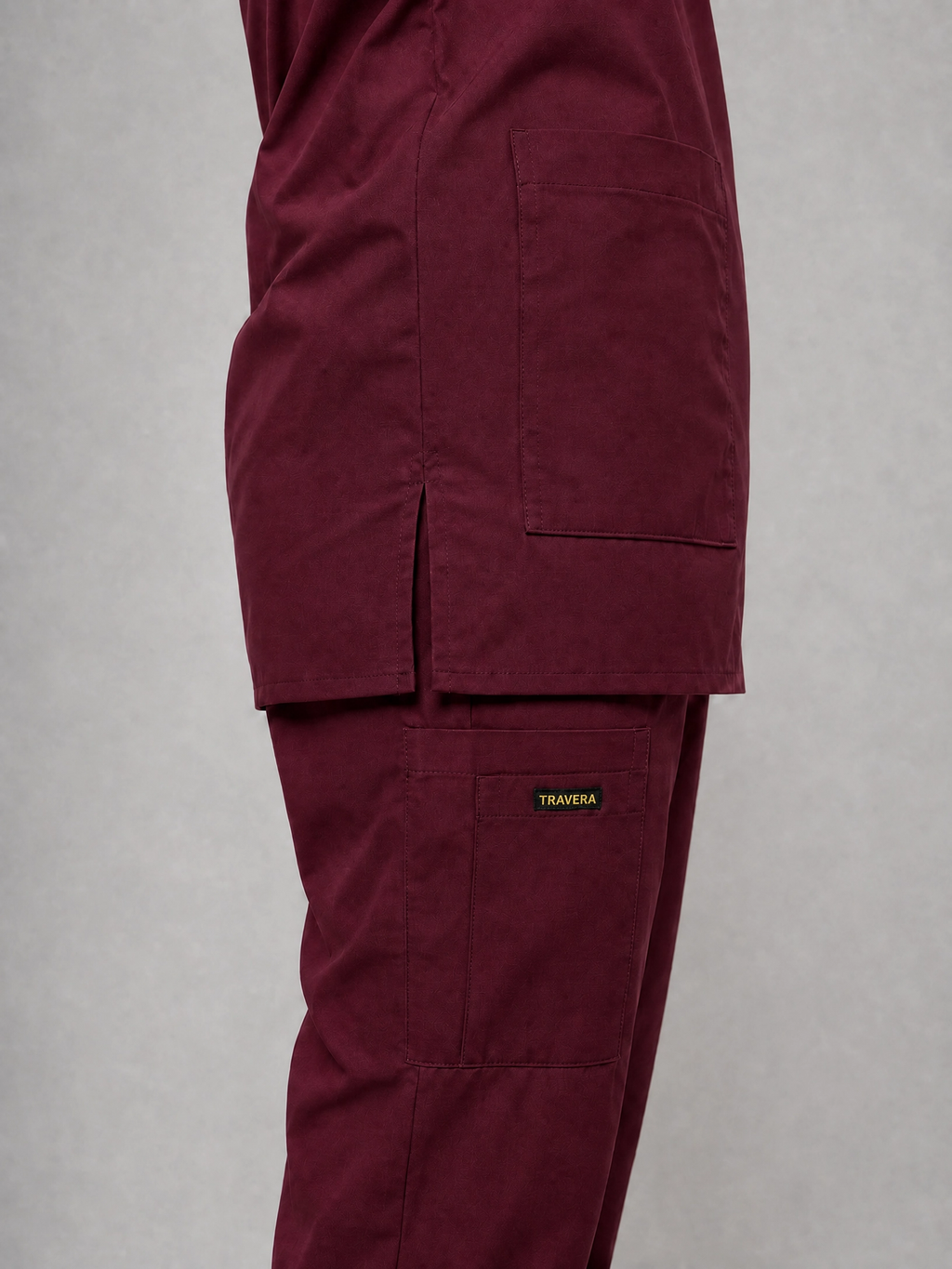 Burgundy Cotton-Linen V-Neck