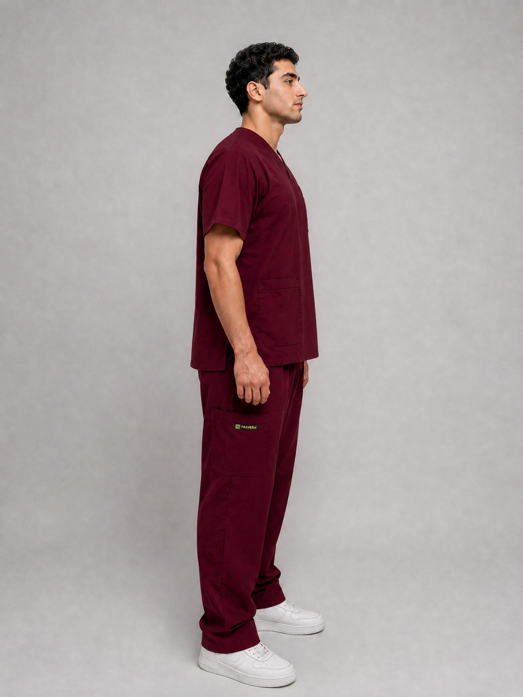 Burgundy Cotton-Linen V-Neck