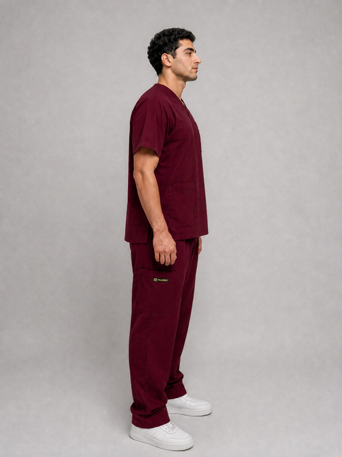 Burgundy Cotton-Linen V-Neck