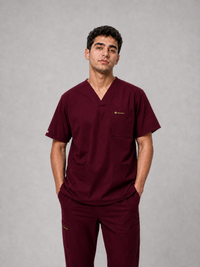 Burgundy Cotton-Linen V-Neck