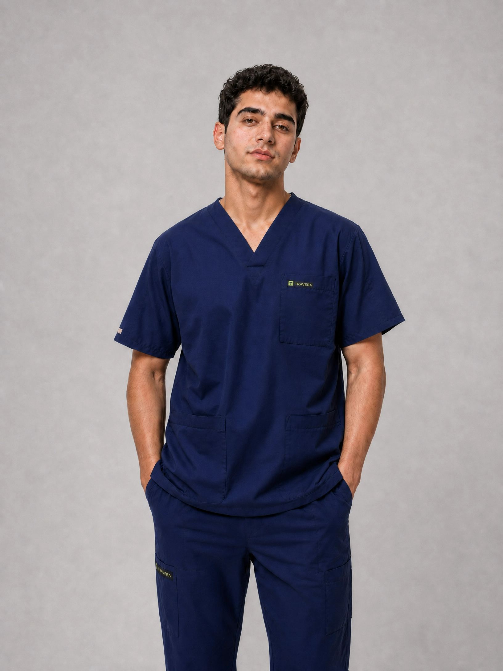 Navy Cotton-Linen V-Neck