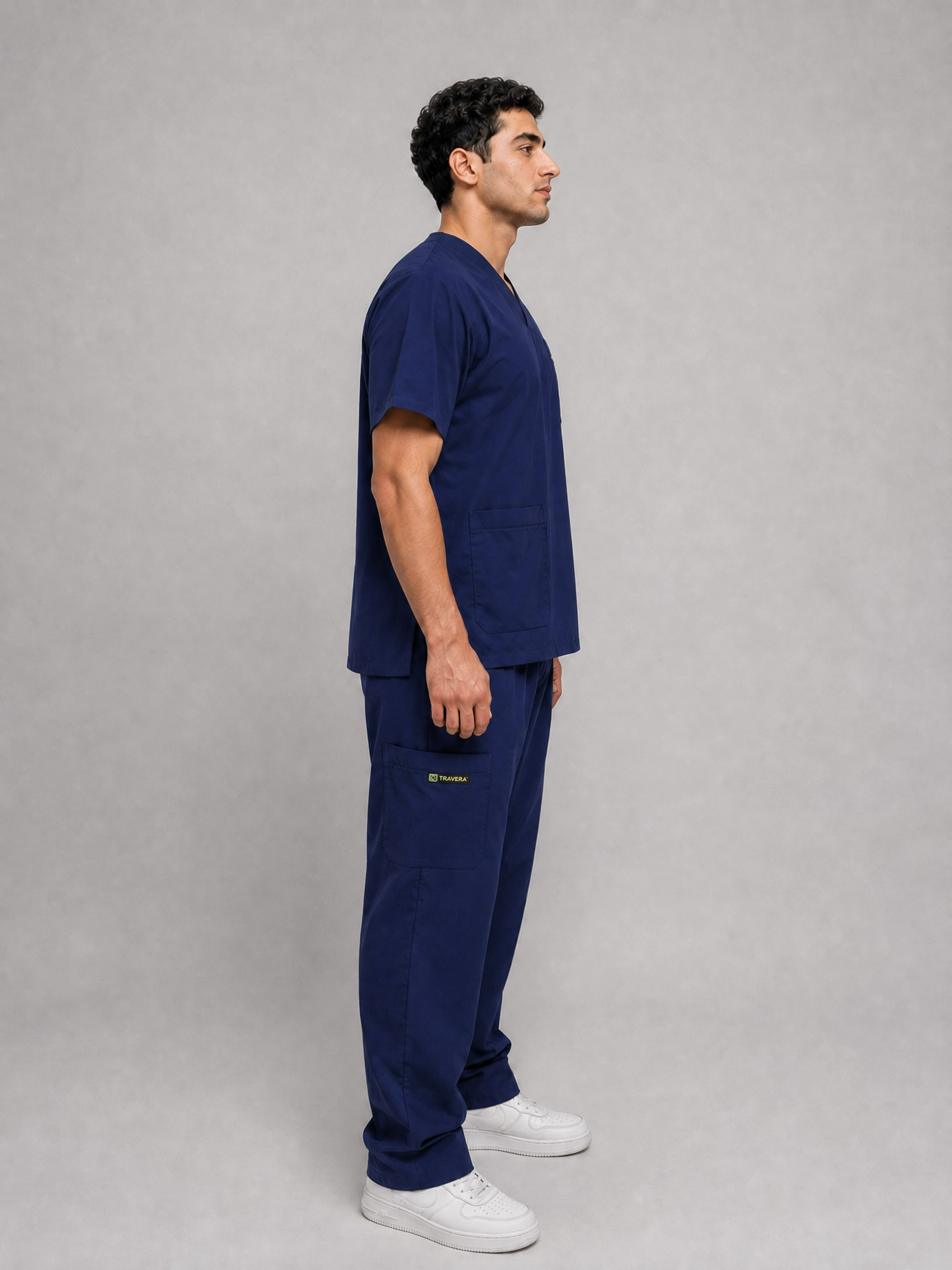 Navy Cotton-Linen V-Neck