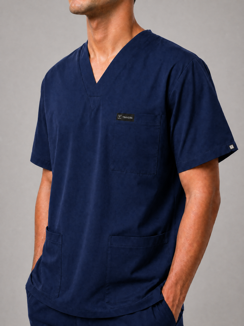 Navy Cotton-Linen V-Neck