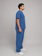 Sky Blue Cotton-Linen V-Neck