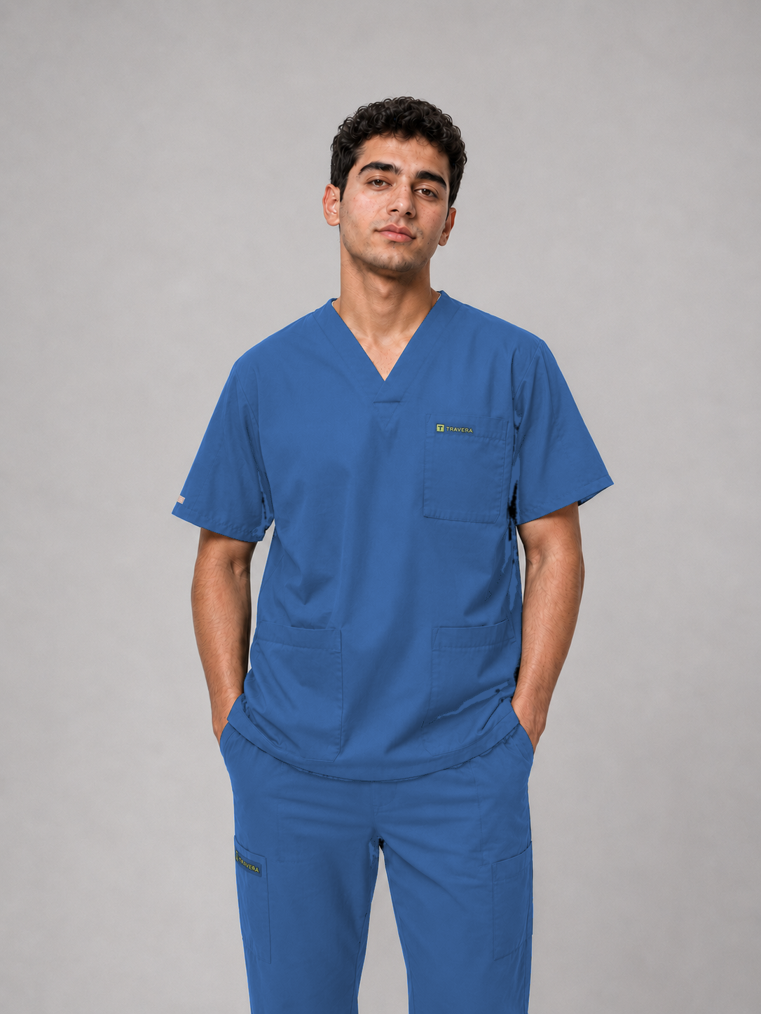 Navy Cotton-Linen V-Neck
